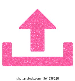 Upload grainy textured icon for overlay watermark stamps. Flat symbol with dirty texture. Dotted vector pink ink rubber seal stamp with grunge design on a white background.