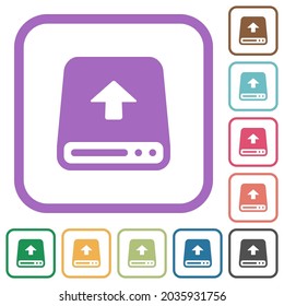 Upload from hard disk simple icons in color rounded square frames on white background