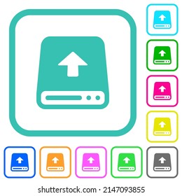 Upload from hard disk vivid colored flat icons in curved borders on white background