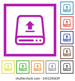 Upload from hard drive flat color icons in square frames on white background