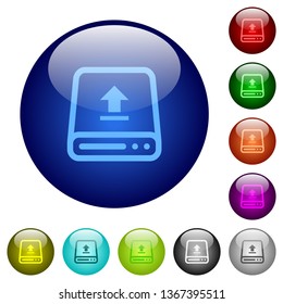 Upload from hard drive icons on round color glass buttons