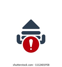 Upload icon, arrows icon with exclamation mark. Upload icon and alert, error, alarm, danger symbol. Vector illustration