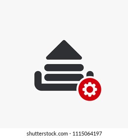 Upload icon, arrows icon with settings sign. Upload icon and customize, setup, manage, process symbol. Vector illustration