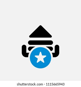 Upload icon, arrows icon with star sign. Upload icon and best, favorite, rating symbol. Vector illustration