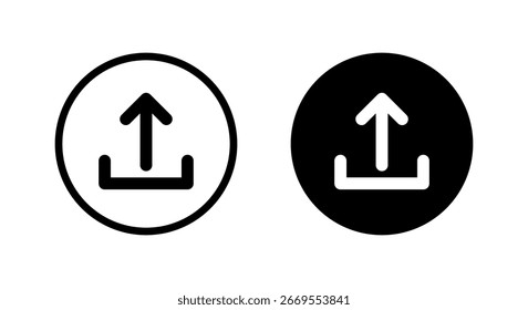 Symbol in schwarzem Kreis hochladen. Symbol veröffentlichen. Pfeil nach oben mit Grundlinienkonzept