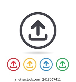 Cargar icono con contorno de círculo. Cargar o subir icono plano de flecha.