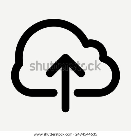 Upload icon, cloud upload symbol in black line style suitable for cloud computing, uploading files, websites, application buttons, and presentations about technology.