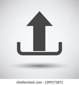 Upload Icon. Dark Gray on Gray Background With Round Shadow. Vector Illustration.
