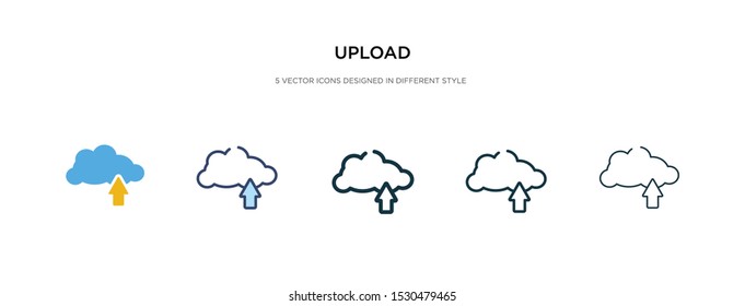 upload icon in different style vector illustration. two colored and black upload vector icons designed in filled, outline, line and stroke style can be used for web, mobile, ui
