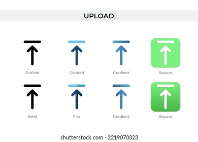 Upload icon in different style. Upload vector icons designed in outline, solid, colored, gradient, and flat style. Symbol, logo illustration. Vector illustration