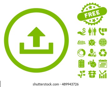 Upload icon with free bonus images. Vector illustration style is flat iconic symbols, eco green color, white background.