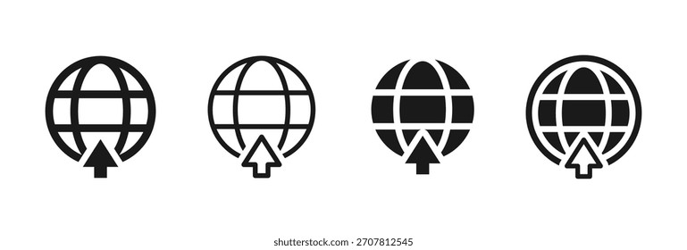 Upload icon. Globe with upward arrow vector showing data transfer symbol. Web world send sign for global file sharing concept pictogram.