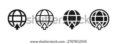 Upload icon. Globe with upward arrow vector showing data transfer symbol. Web world send sign for global file sharing concept pictogram.