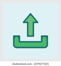 Upload icon with green arrow and base on a light background for design projects