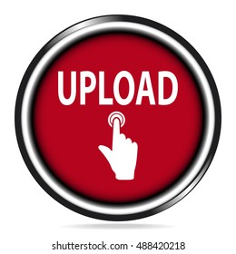 Upload icon,  hand and upload text red button