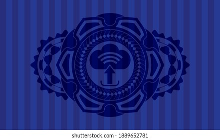 Upload Icon in Blue Farbe realistische Emblem. Bars, luxuriöser Hintergrund. Illustration. 