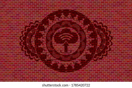 upload icon inside brick stone wall emblem. Tiles graceful background. Intense illustration. 