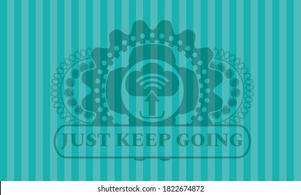 icono de subida y sólo sigue el texto emblema Turquoise. Fondo clásico de bares. Ilustración artística. 