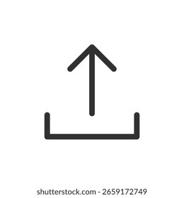 Upload icon, linear style. File transfer, cloud send, or share function. Line with editable stroke.