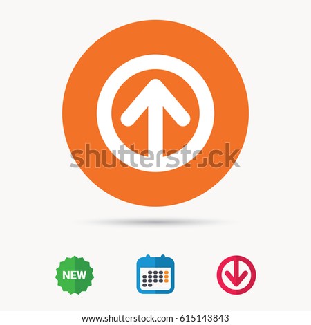 Upload icon. Load internet data symbol. Calendar, download arrow and new tag signs. Colored flat web icons. Vector