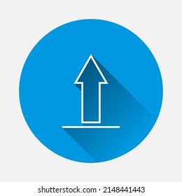 Upload icon. Load symbol icon on blue background. Flat image with long shadow.