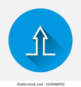 Icono de envío. Cargar icono de símbolo en fondo azul. Imagen plana con sombra larga.