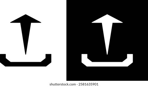 Upload icon, Minimalist Upward Arrow Design in Contrast Black and White Style