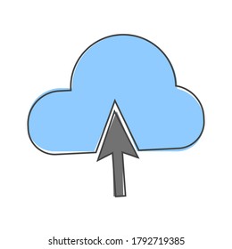 Upload icon on gray background. Load symbol  cartoon style on white isolated background.