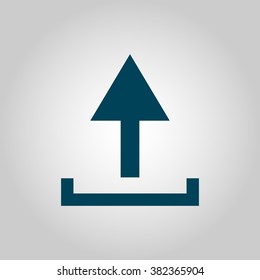 Upload icon , on grey background, blue outline, large size symbol