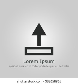 Upload icon, on grey background, dark outline, example text