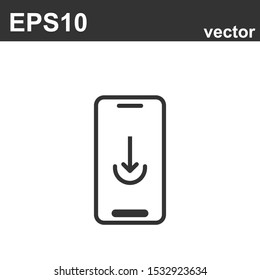 Upload icon on smartphone screen in line style. Vector illustration