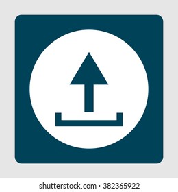 Upload icon , on white circle background surrounded by blue
