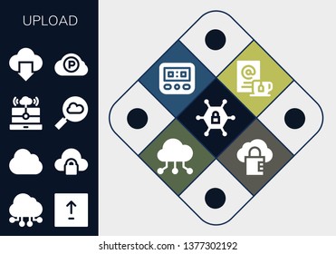 upload icon set. 13 filled upload icons.  Simple modern icons about  - Vpn, Cloud computing, Upload, Pc cloud, Wait, Speedometer