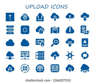  upload icon set. 30 filled upload icons. Simple modern icons about  - Upload, Pc cloud, Cloud, Cloud computing, Database, Loading, Download, Zip cloud, Wait, Firewall, Arrow