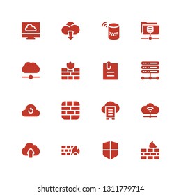upload icon set. Collection of 16 filled upload icons included Firewall, Cloud upload, Cloud computing, Cloud data, Server, Attached file,