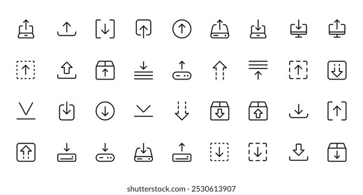 Symbol hochladen, Schaltfläche für Symbol nach oben ziehen. Scroll-Pfeil nach oben Symbol-Zeichen - Hochladen Datei-Schaltfläche, senden, Export-Symbole Download-Symbol . Sammlung von Websymbolen. Einfache Vektorgrafik.