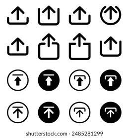Icono de Cargar desliza el Botón hacia arriba. Icono de la flecha hacia arriba signo - cargando icono de archivo Botón, enviar, exportar iconos