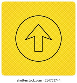 Upload icon. Top arrow sign. Internet load symbol. Linear icon on orange background. Vector