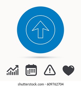 Upload icon. Top arrow sign. Internet load symbol. Calendar, attention sign and growth chart. Button with web icon. Vector