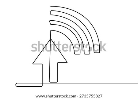 Upload icon with wifi signal in continuous one line drawing minimalist style isolate outline vector