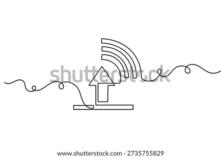 Upload icon with wifi signal in continuous one line drawing minimalist style isolate outline vector