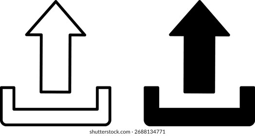 Iconos de Cargar. Ilustraciones vectoriales blancas y negras. El proceso de transferencia de datos desde una computadora o dispositivo a Internet. Concepto de Descarga