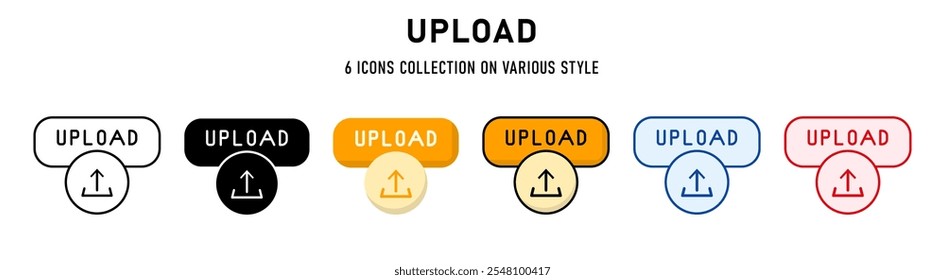 colección de iconos de Cargar. 6 Varios estilos. Concepto de Botones de Web. Gráficos de signos, símbolos, presentaciones, elementos, infografías o Web. Ilustración vectorial.