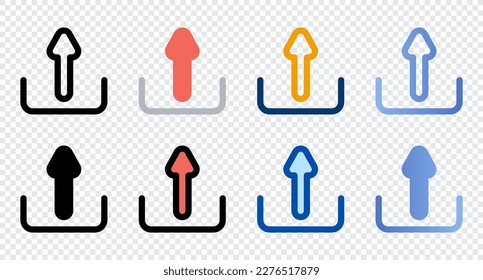 Upload icons in different style. Upload icons. Different style icons set. Vector illustration