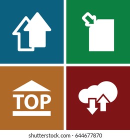 Upload icons set. set of 4 upload filled icons such as top of cargo box, arrow up, download upload cloud