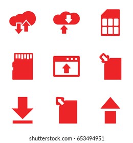 Upload icons set. set of 9 upload filled icons such as download, memory card
