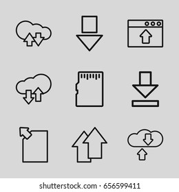Upload icons set. set of 9 upload outline icons such as download, arrow up, memory card