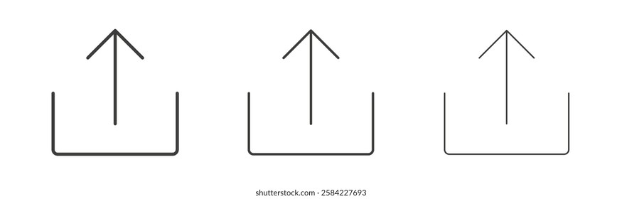 Upload icons set. Liner outlined and flat black color