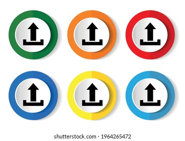 Upload  icons, set of modern design buttons for web, internet and mobile applications in 6 colors options isolated on white