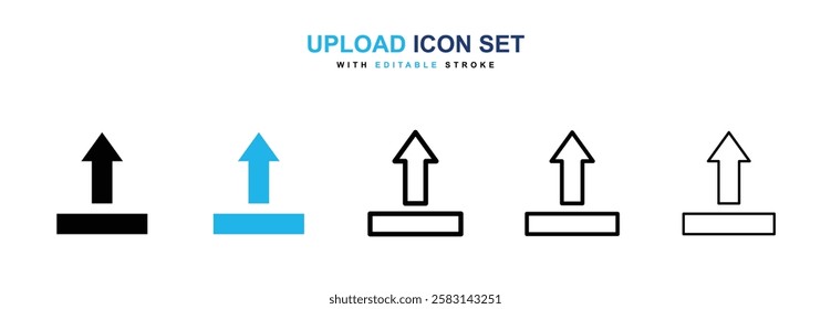 Upload icons vector collection in black and blue colors on white background